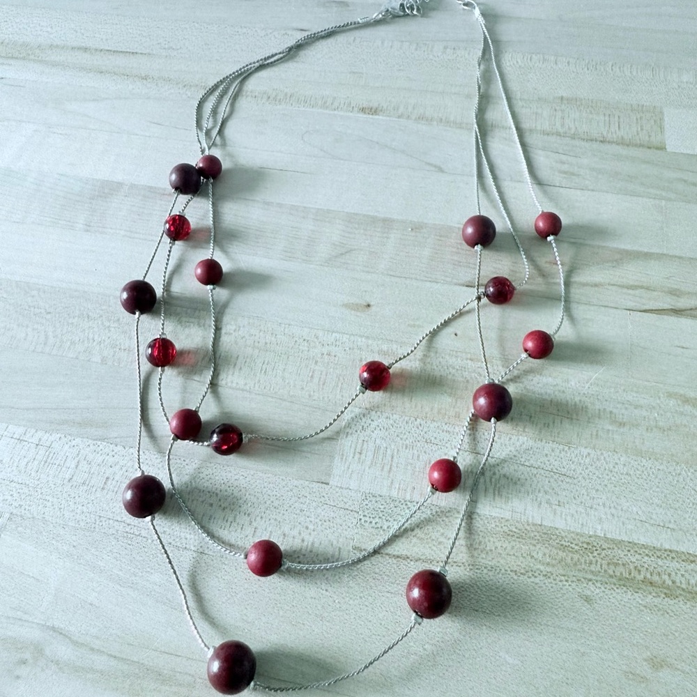 Red Beaded Multi-Strand Necklace